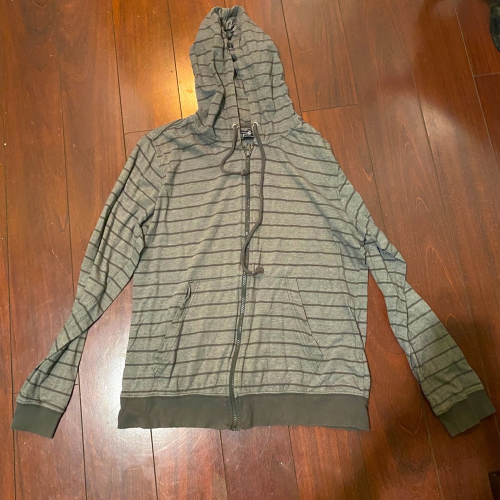 Inner Sanctum Medium Gray Striped Men’s Full Zip Hoodie with Pockets Lightweight